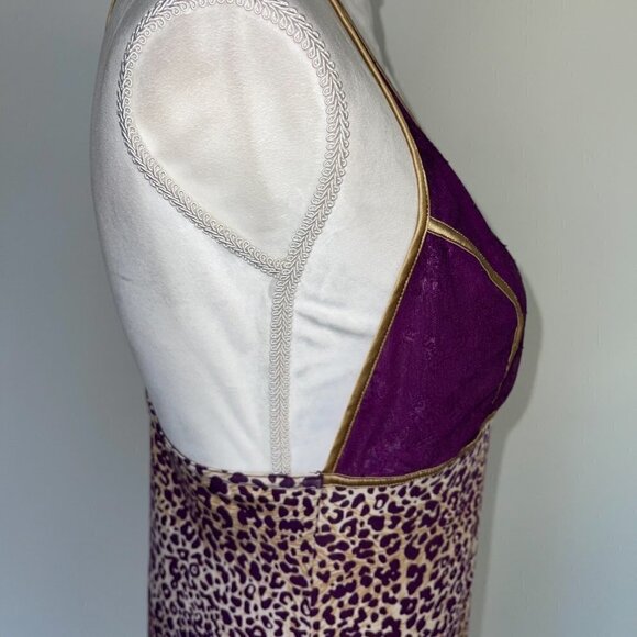 Intimately Free People Nightie Size Large L Womens Animal Print Lace Purple Gold - Picture 6 of 16